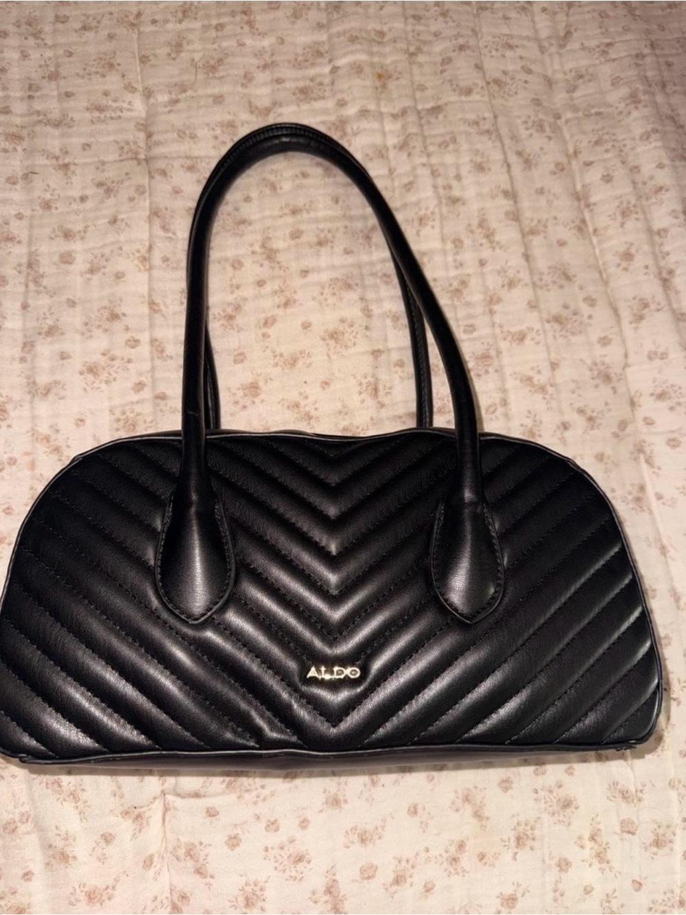 ALDO Black Quilted Chevron Hobo Shoulder Bag